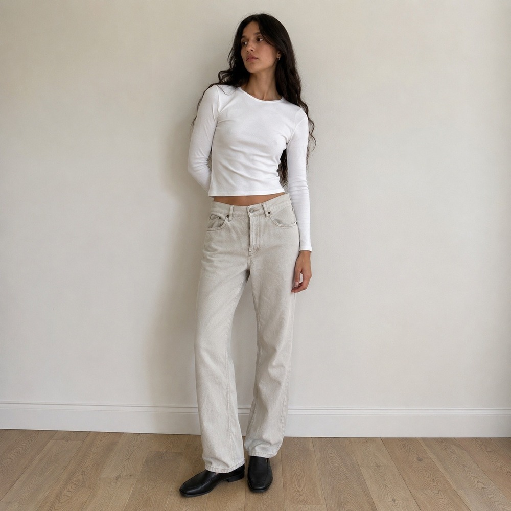 Still Here Women Childhood Jeans 27 Beige High Rise Straight Leg Denim Stone